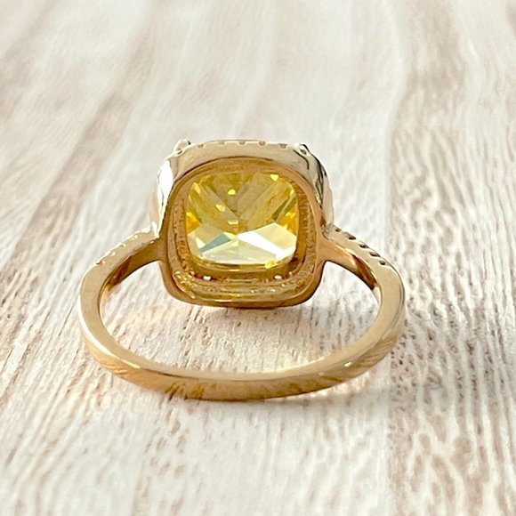 Cushion Cut Citrine Halo Ring - Gold Plating over 925 Sterling Silver - Picture 3 of 5